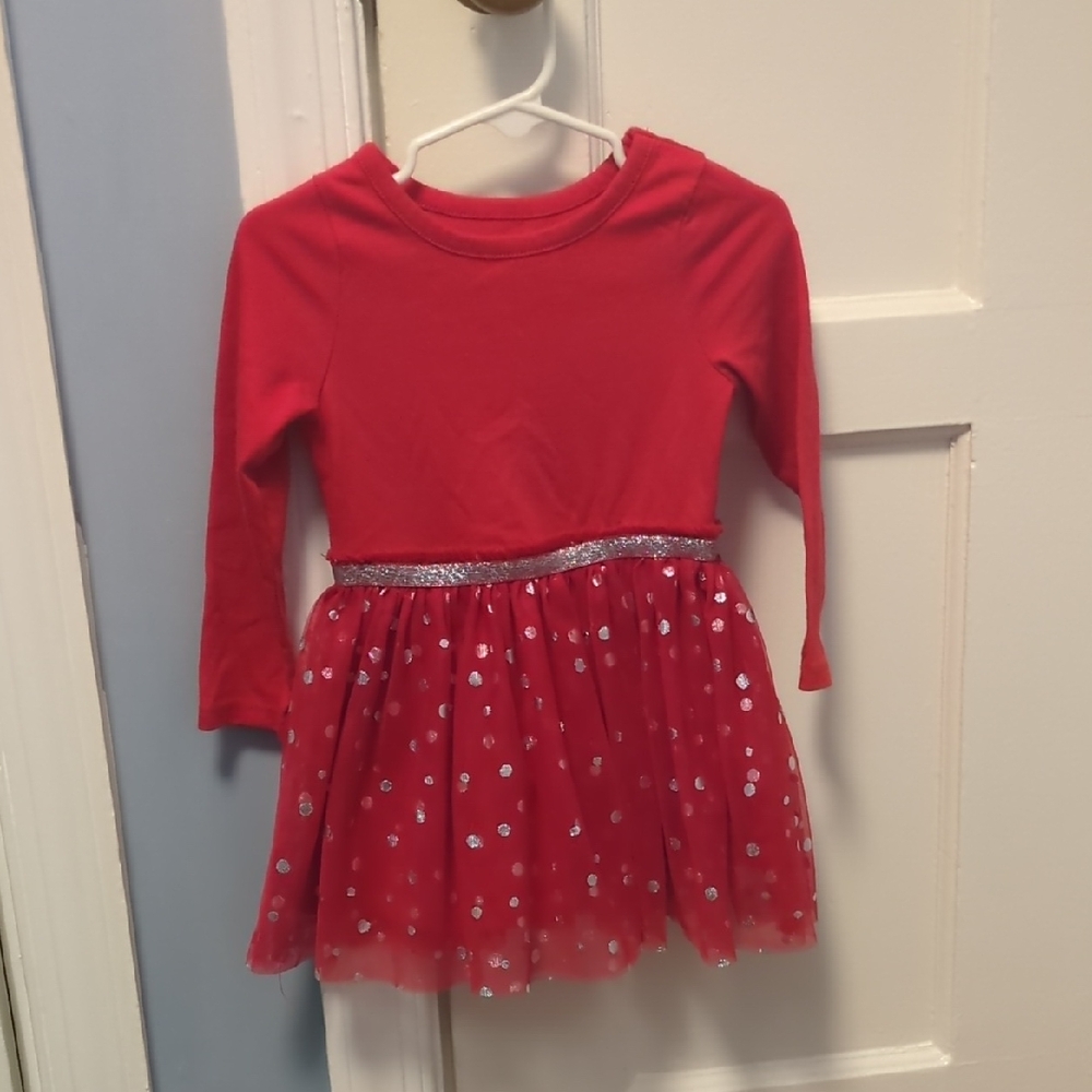 Cat & Jack Red Long-Sleeve Glitter Tulle Dress